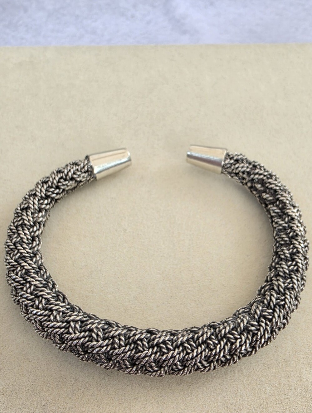 Sterling Silver Woven Mesh Bangle | Heavy 925 Bracelet | 30.81g